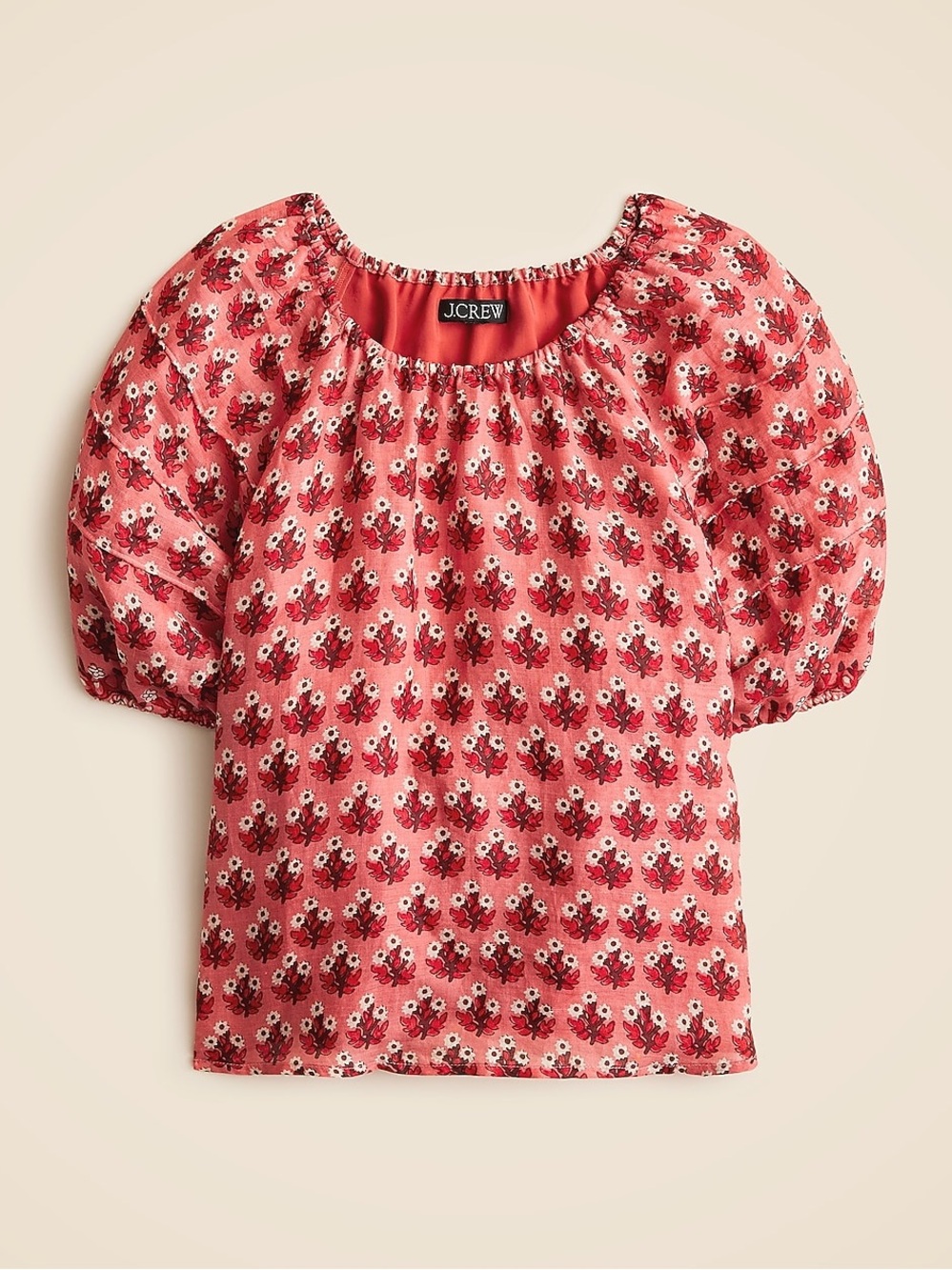 Jcrew Puff Sleeve Block Print Floral Top